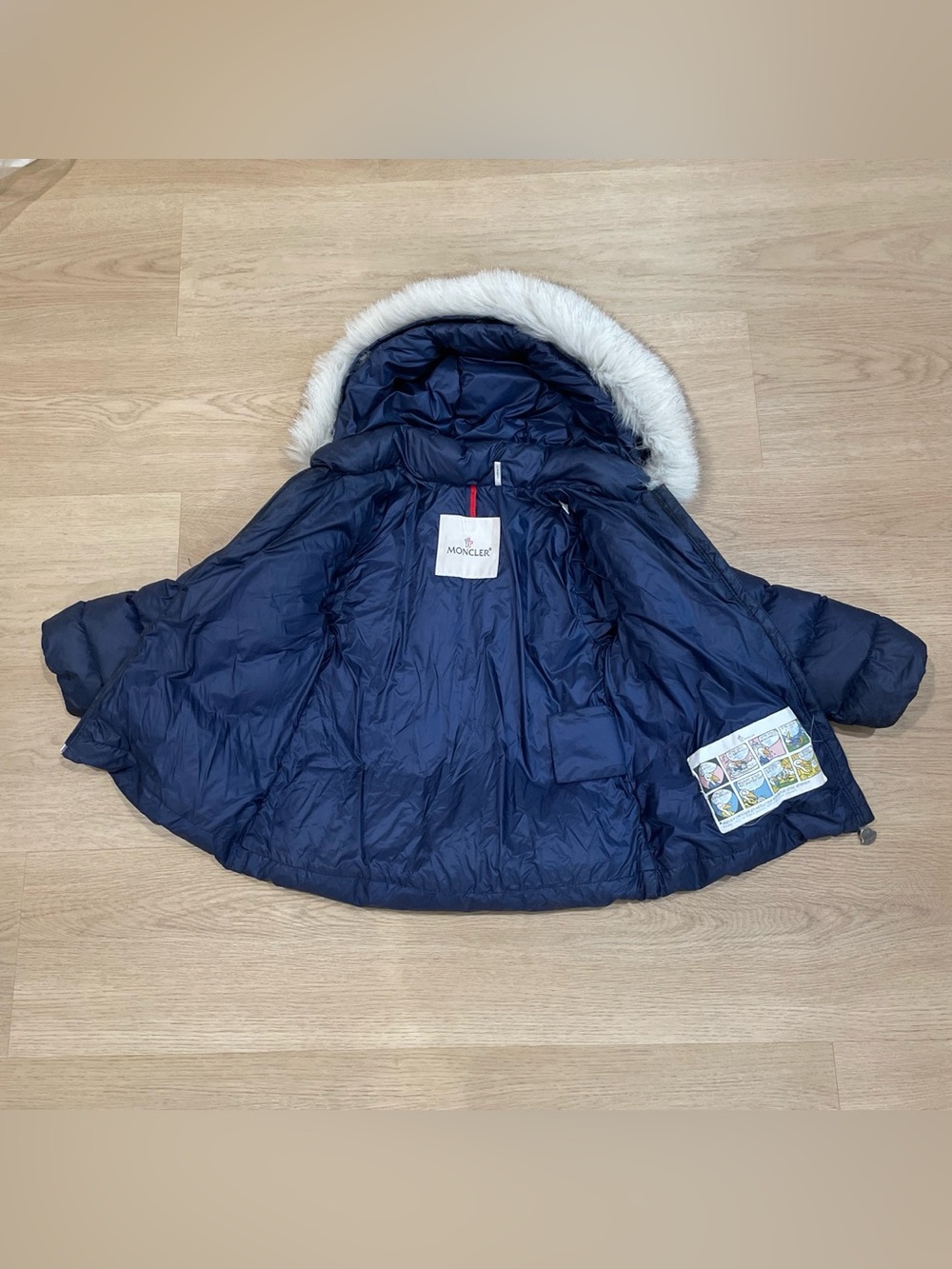 Moncler Navy Quilted Hooded Puffer with Faux Fur Trim - Picture 3 of 5